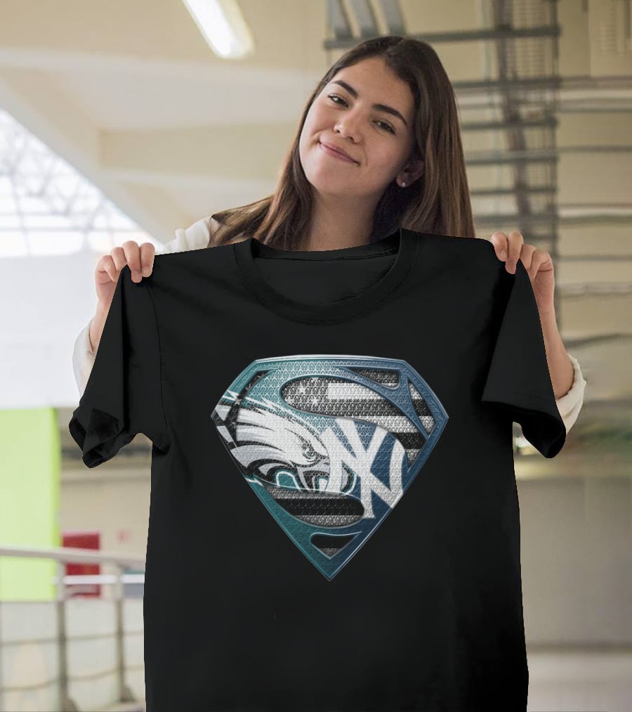 Superman Philadelphia Eagles New York Yankees Logo Fusion T-Shirt