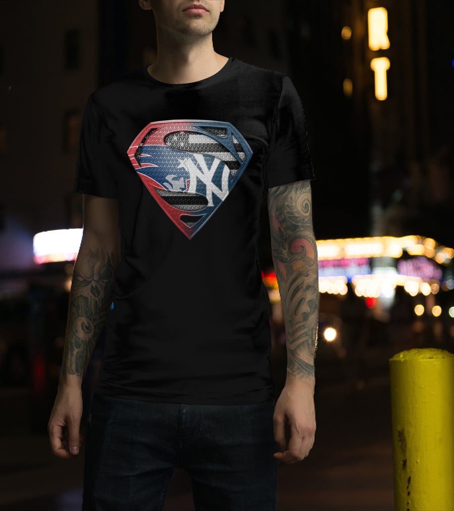 Yankees Superman Logo Fusion In Red White And Blue T-Shirt