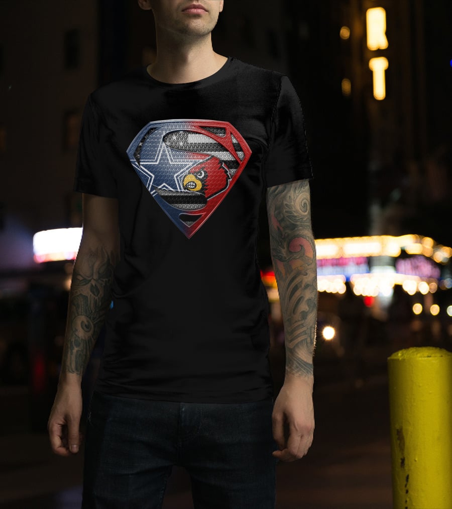 Dallas Cowboys Louisville Cardinals Superman Shield T-Shirt
