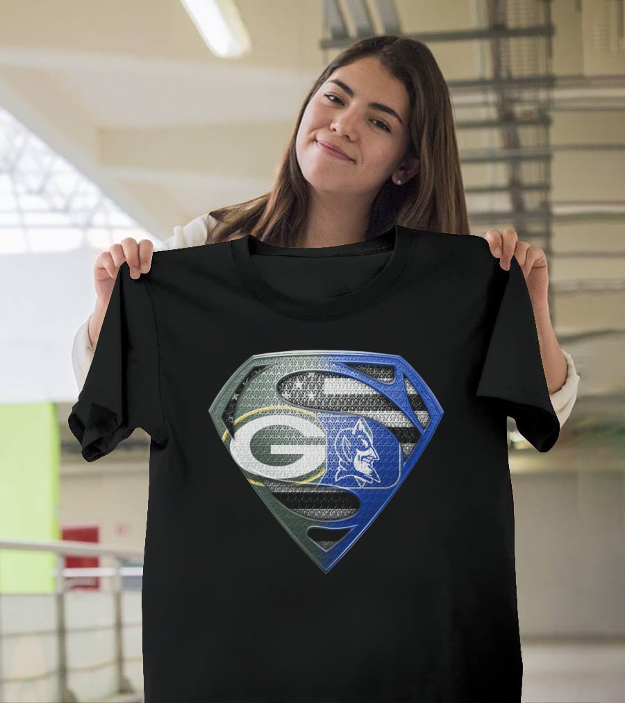 Green Bay Packers Duke Blue Devils Superman Shield T-Shirt