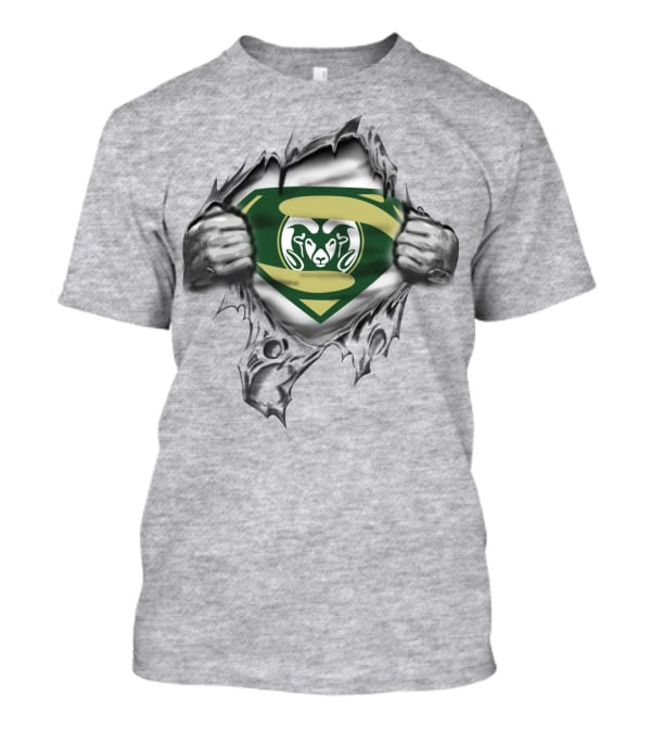 Superman Logo Style With Green And Gold Ram Symbol Torn T-Shirt