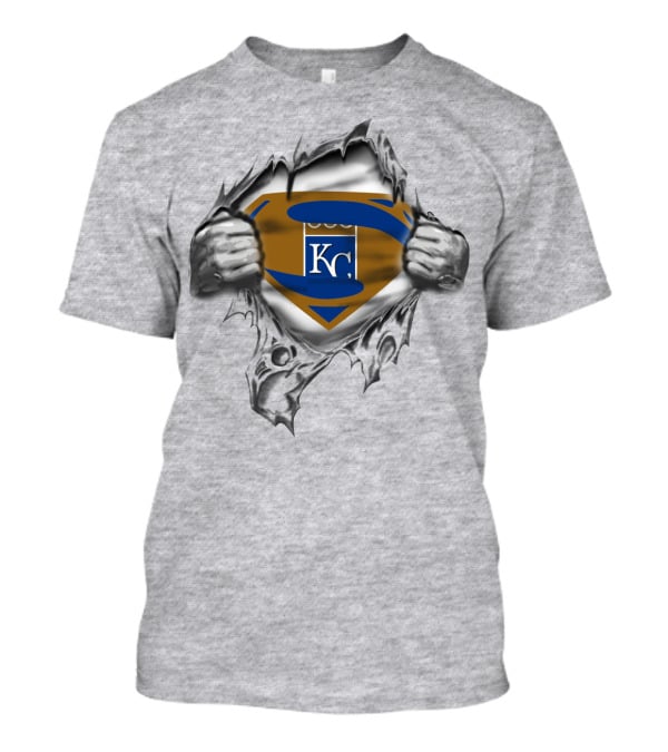 Kc Superman Shield Ripping Kansas City Blue And Gold T-Shirt