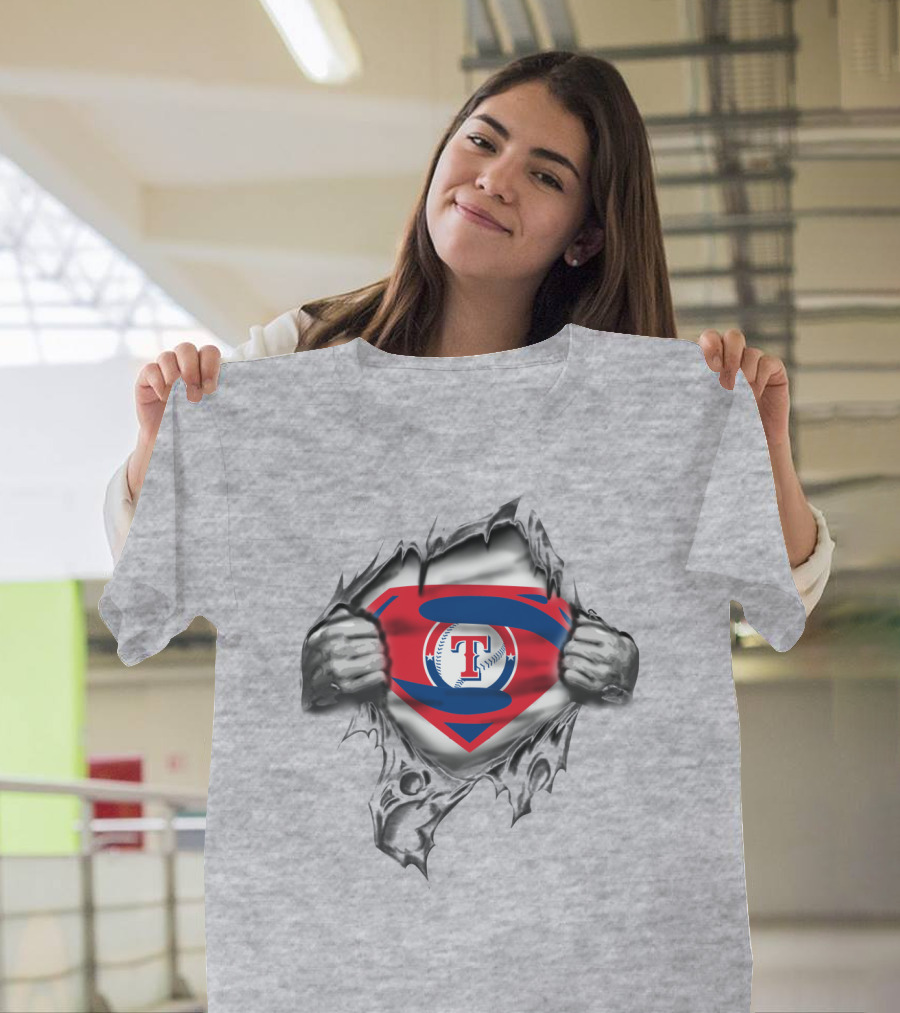 Texas Rangers Superman Baseball T-Shirt