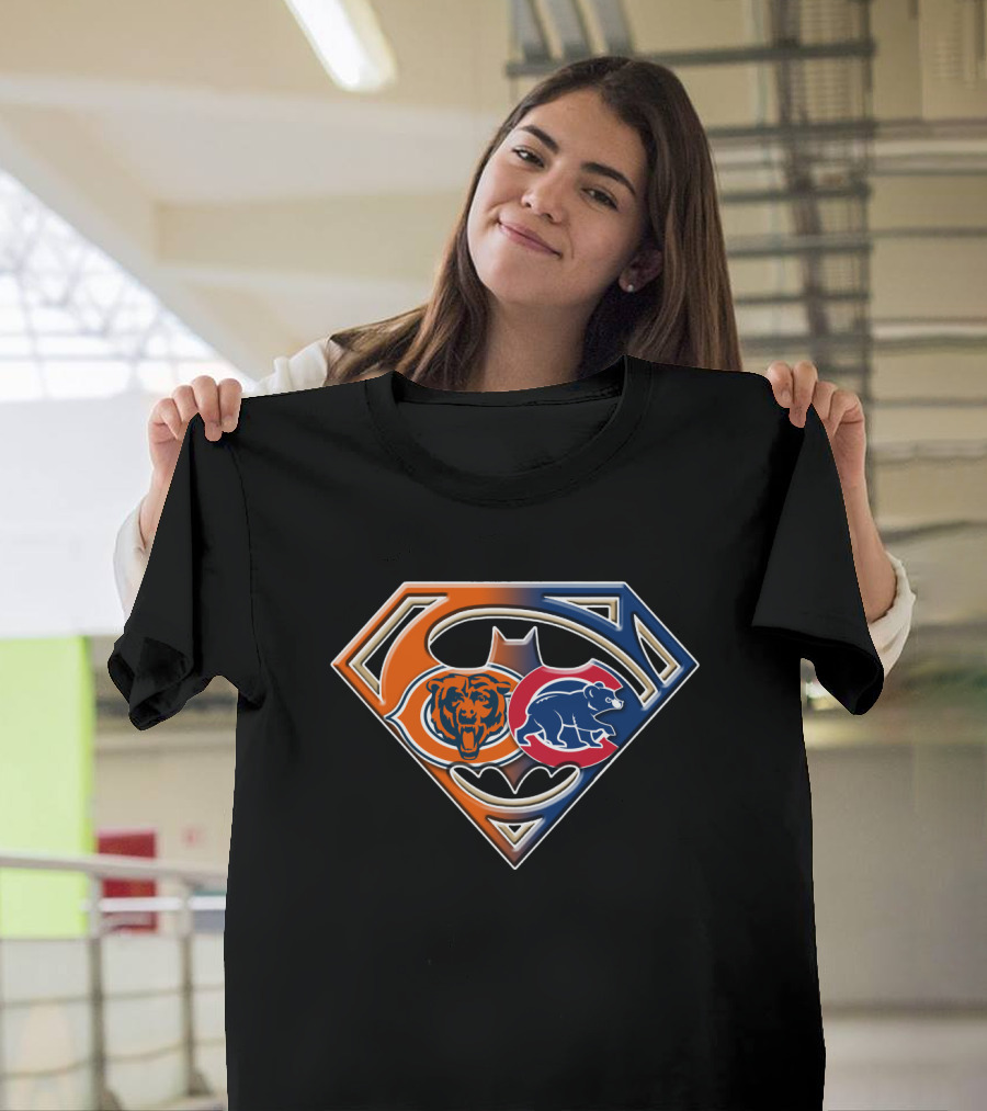 Superman Batman Chicago Bears Cubs Crossover T-Shirt