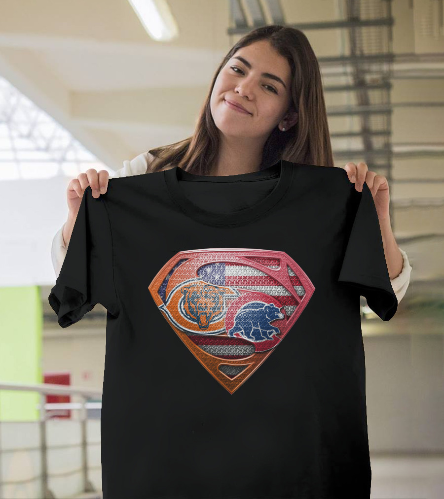 Superman Chicago Bears American Flag Shield SPB 008 T-Shirt