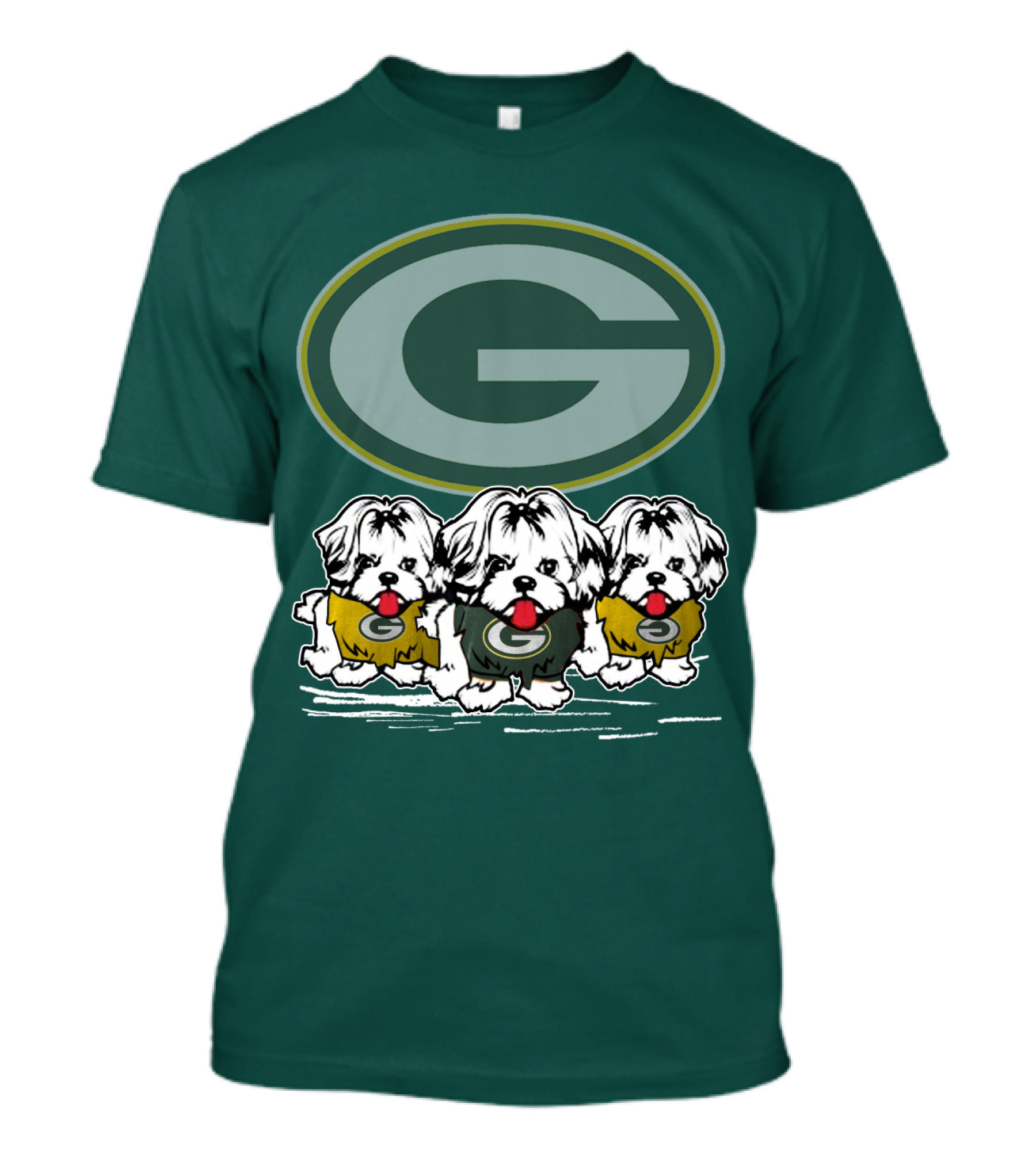 Green Bay Packers Logo With Three Dogs In Jerseys T-Shirt