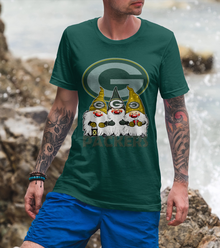 Green Bay Packers Gnomes With Team Logo On Green T-Shirt