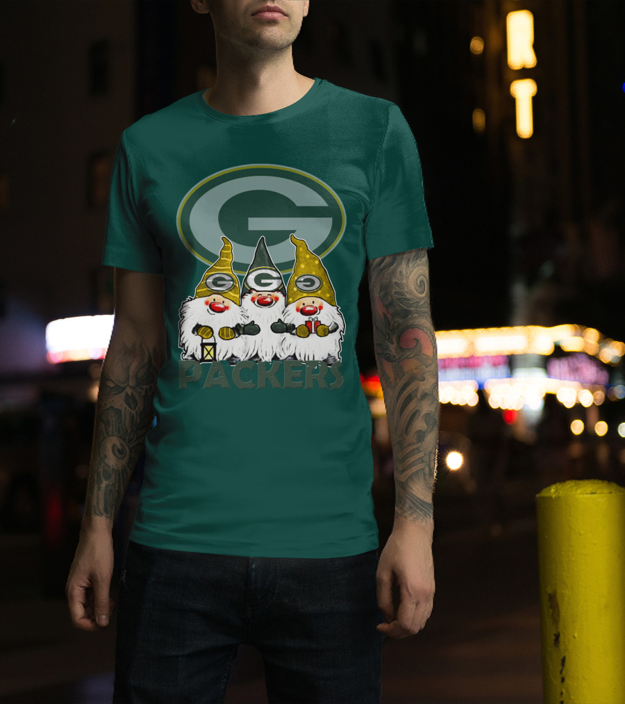 Green Bay Packers Gnomes With Team Logo On Green T-Shirt