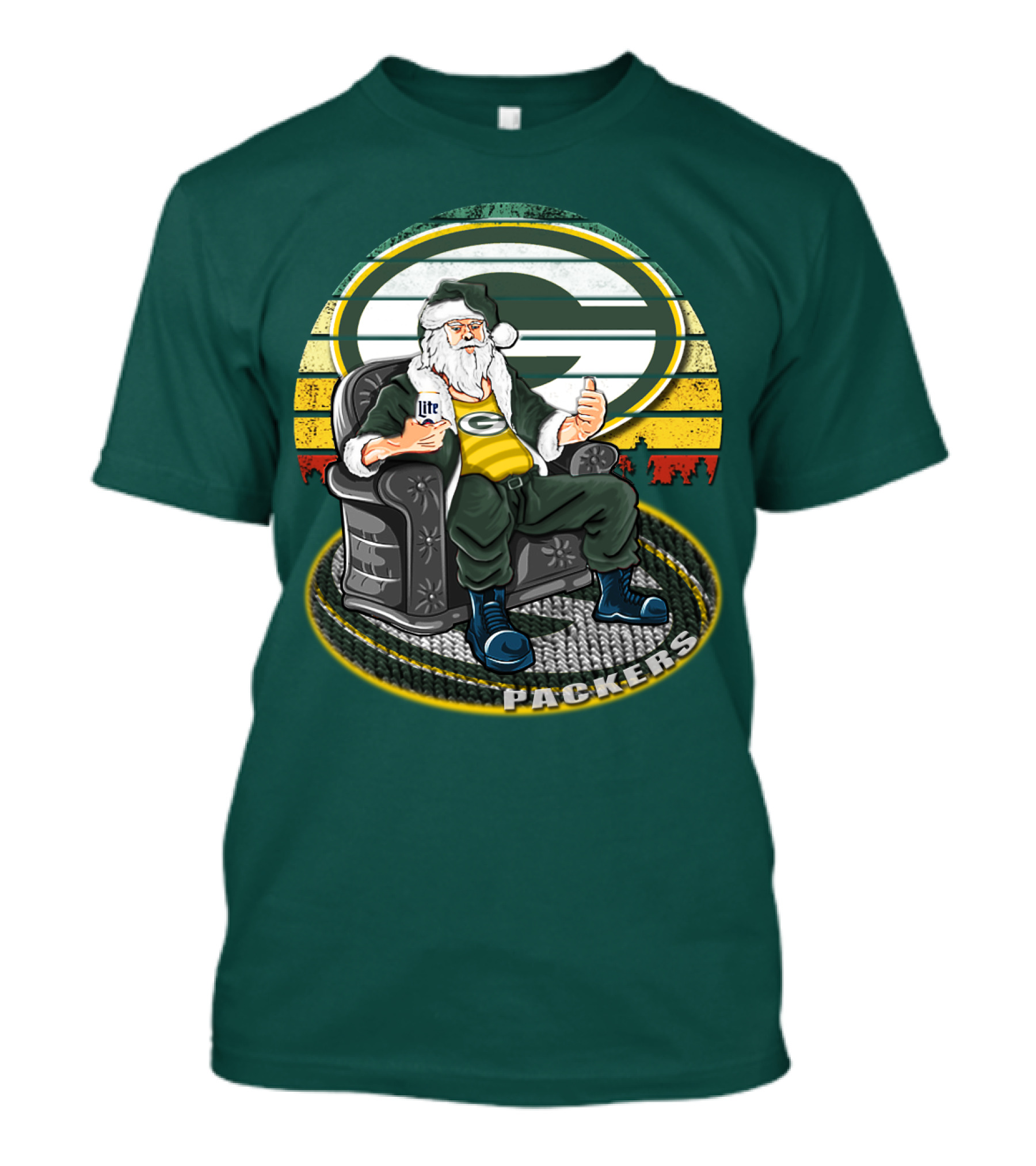Green Bay Packers Santa Sitting With Beer T-Shirt