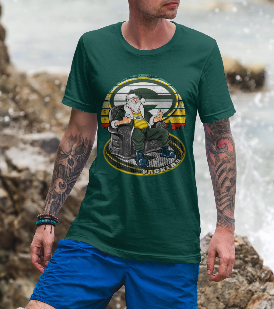 Green Bay Packers Santa Sitting With Beer T-Shirt