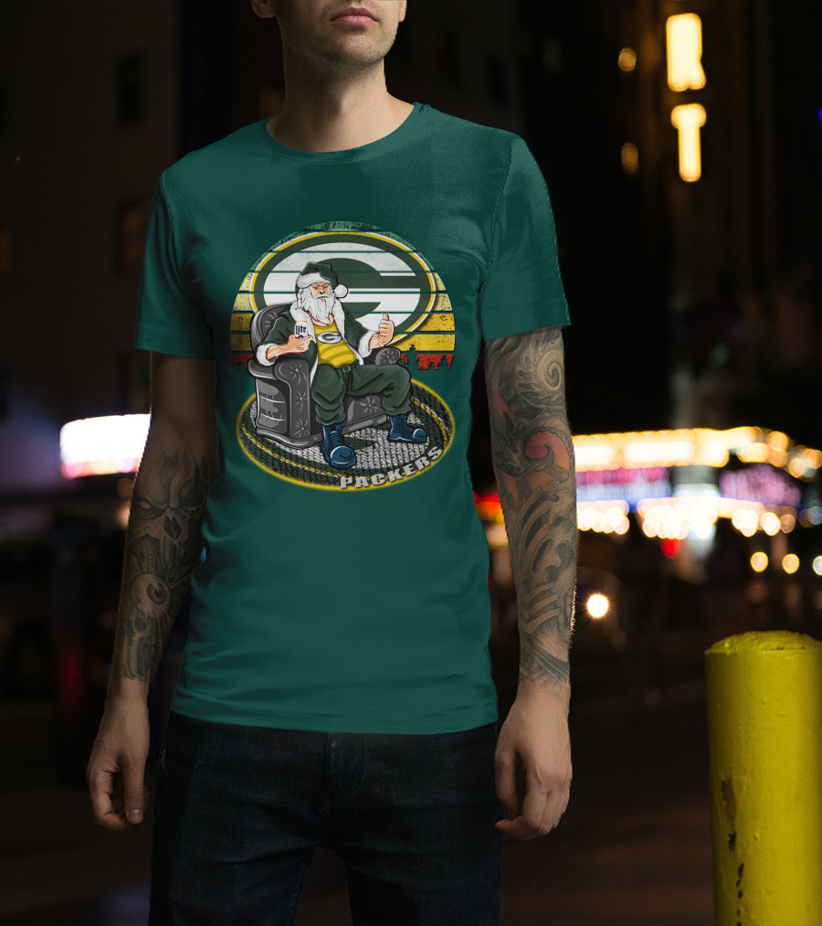 Green Bay Packers Santa Sitting With Beer T-Shirt