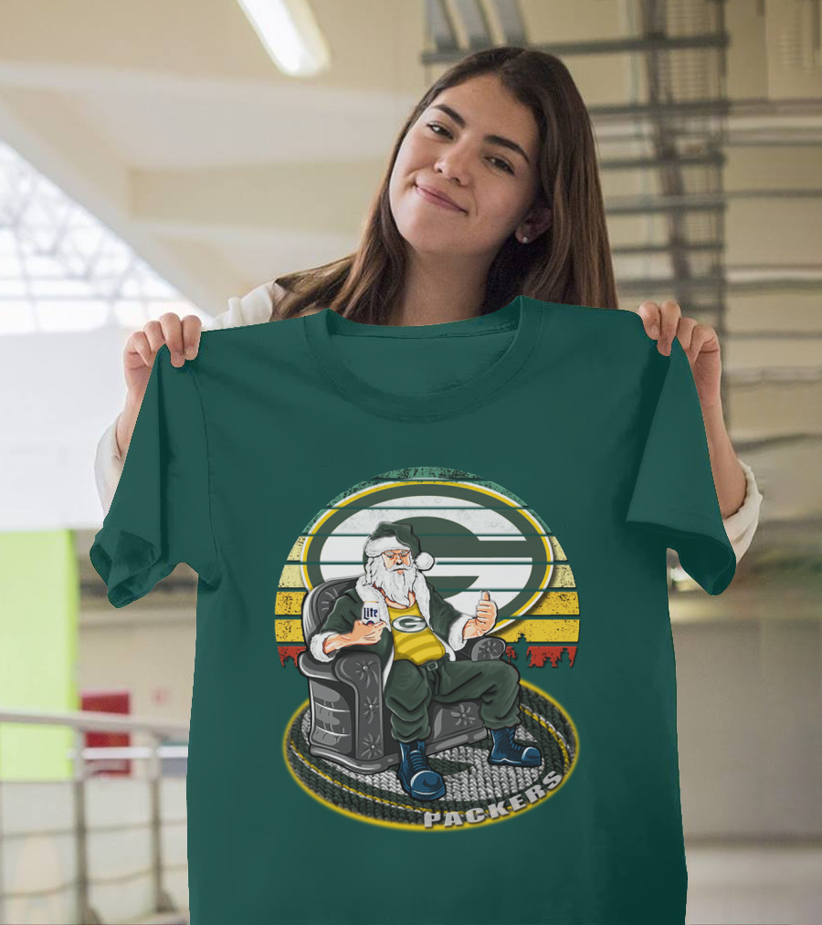 Green Bay Packers Santa Sitting With Beer T-Shirt