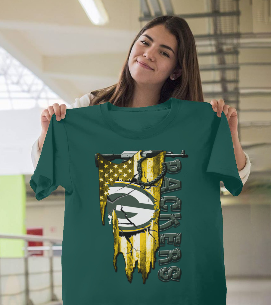Green Bay Packers American Flag Cracked T-Shirt