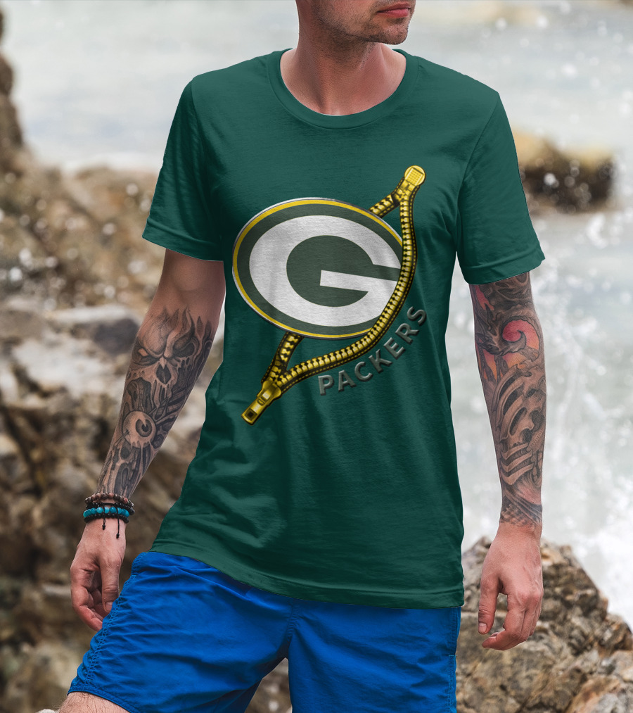 Green Bay Packers Logo With Zipper Elements T-Shirt