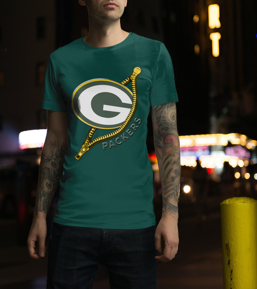 Green Bay Packers Logo With Zipper Elements T-Shirt