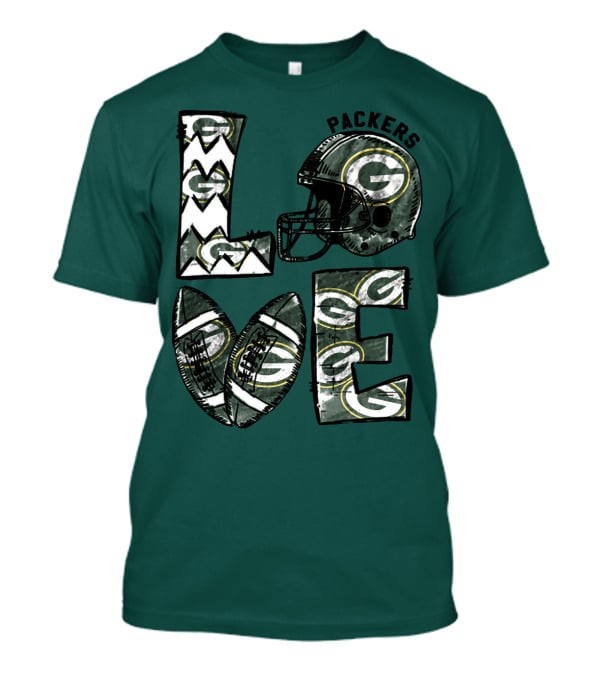 Packers Love Football Helmet And Ball Green Bay Packers T-Shirt