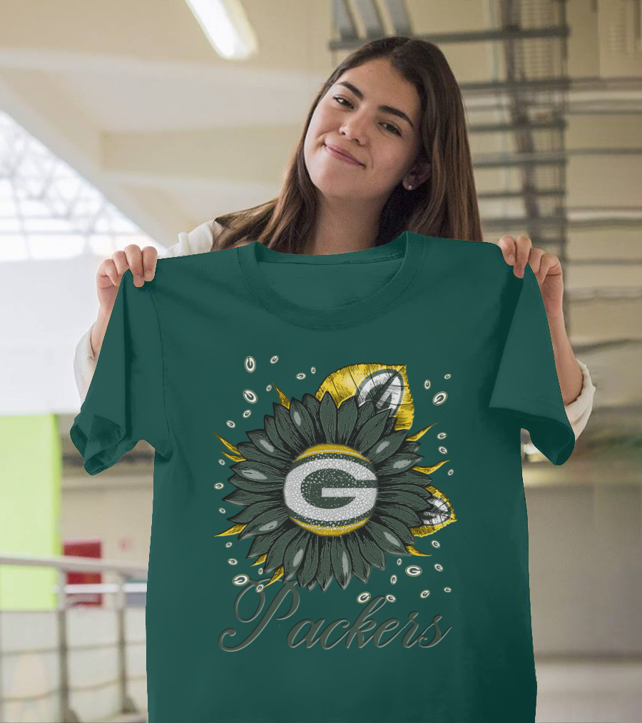 Green Bay Packers Sunflower Logo On Green T-Shirt