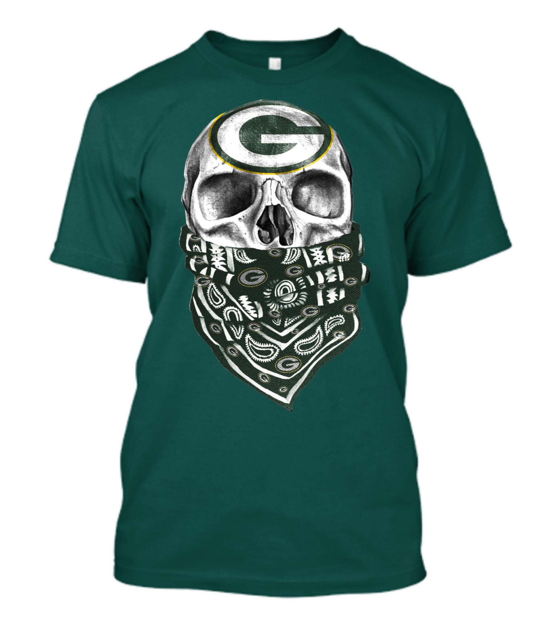 Green Bay Packers Skull With Bandana Featuring T-Shirt