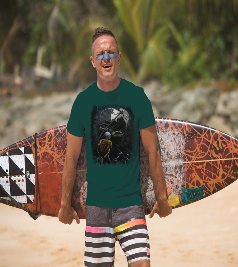 Green Bay Packers Grim Reaper Scene With Skeleton Under Moonlight T-Shirt