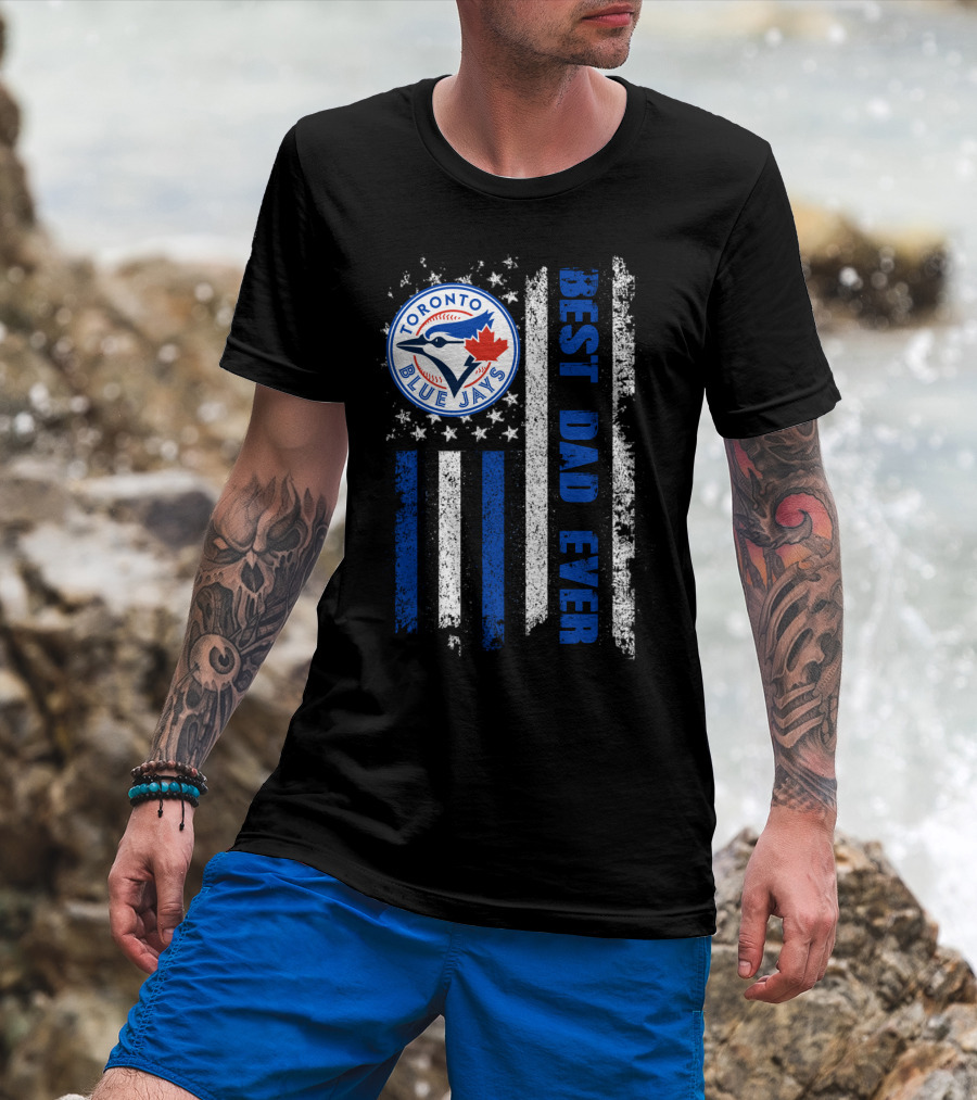 Toronto Blue Jays Best Dad Ever Blue White Striped Flag T-Shirt