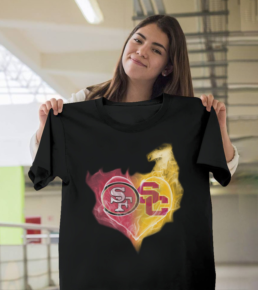 San Francisco 49ers And Usc Trojans Heart Fusion Ttk T-Shirt