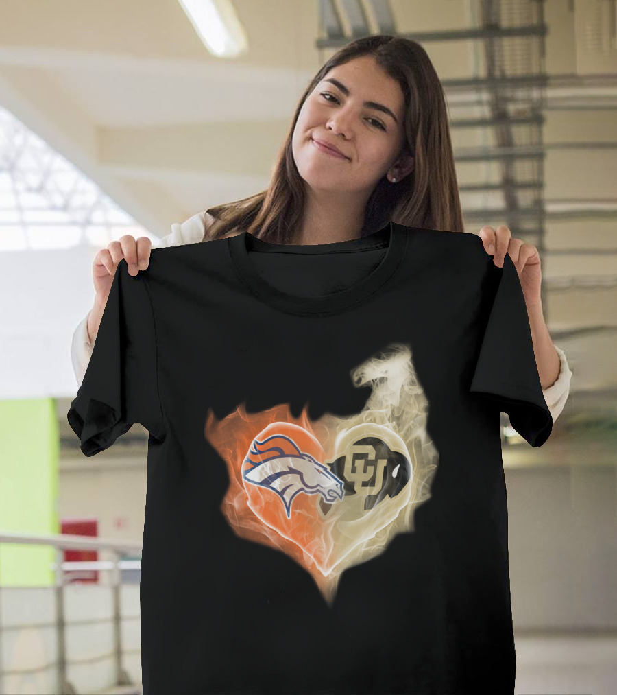 Denver Broncos Colorado Buffaloes Heart Fusion T-Shirt