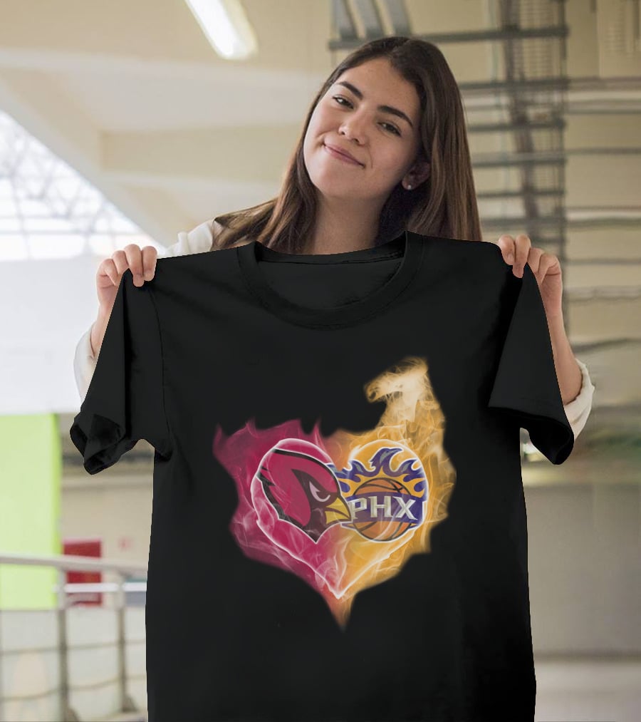 Arizona Cardinals Phoenix Suns Flame Heart T-Shirt