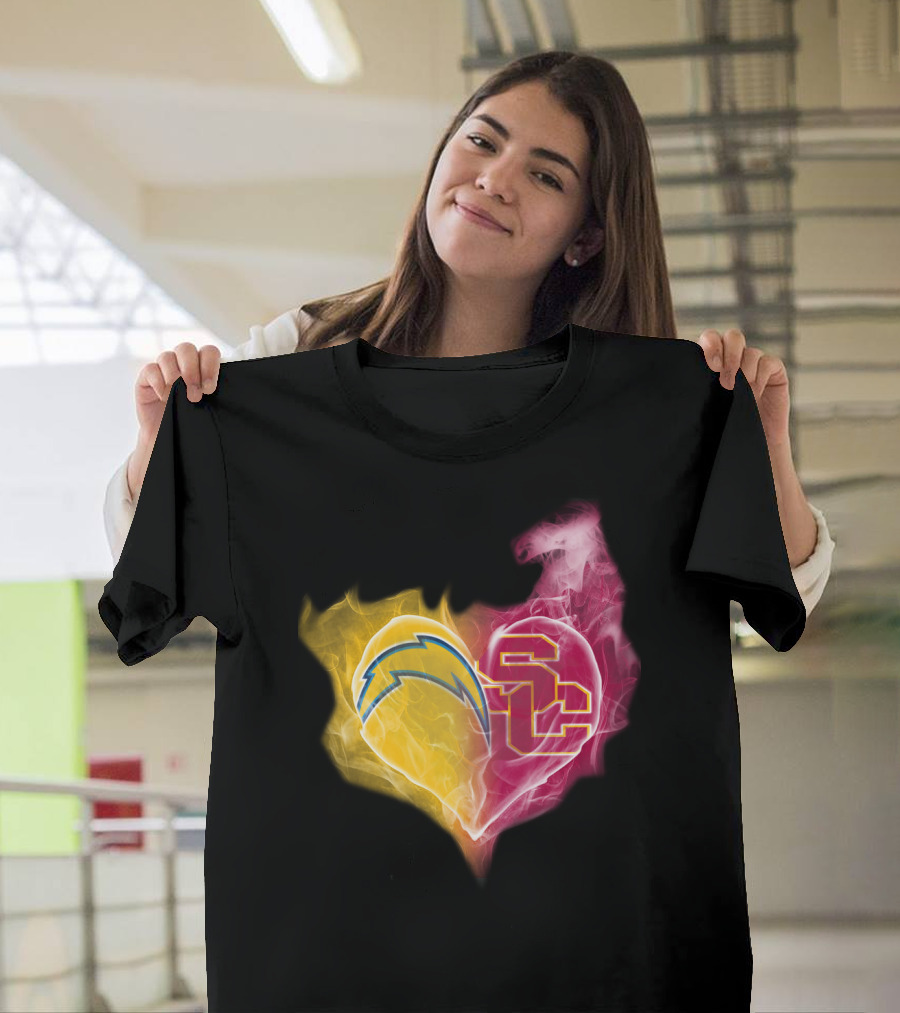 Los Angeles Chargers And Usc Trojans Heart Fusion T-Shirt