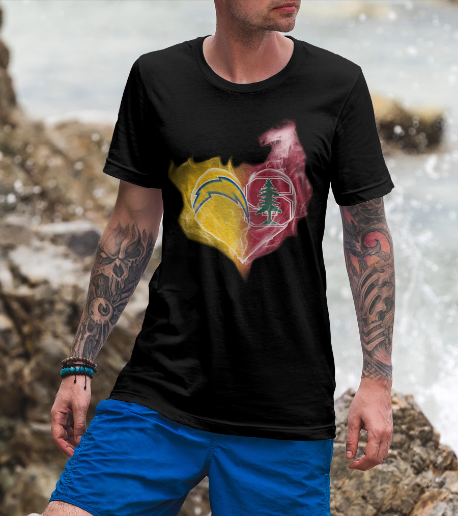 Los Angeles Chargers Stanford Cardinal Heart Fusion T-Shirt