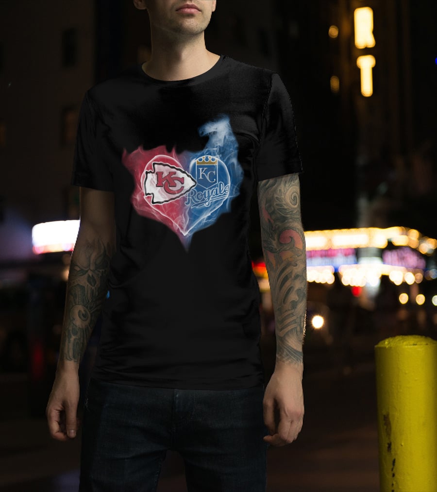 Kc Chiefs Royals Heart Smoke Fusion T-Shirt