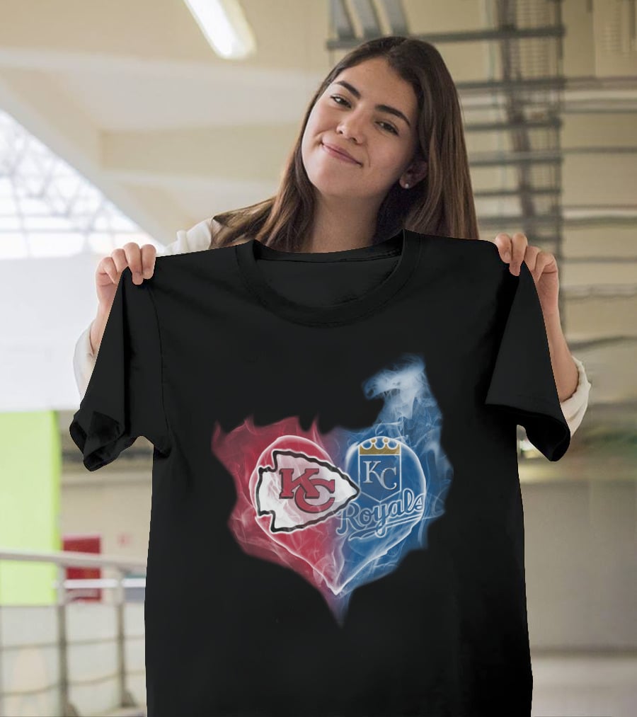 Kc Chiefs Royals Heart Smoke Fusion T-Shirt