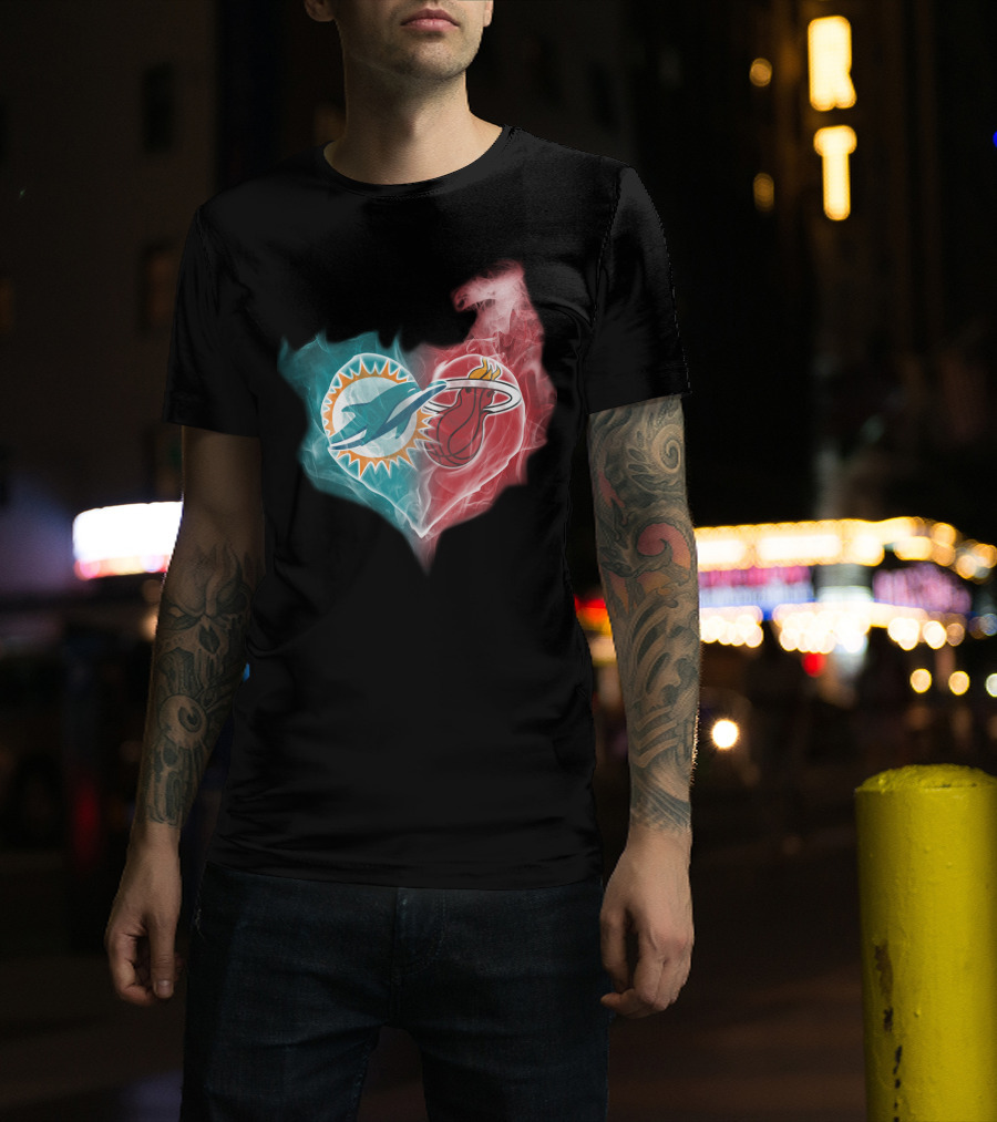 Miami Dolphins Miami Heat Heart T-Shirt