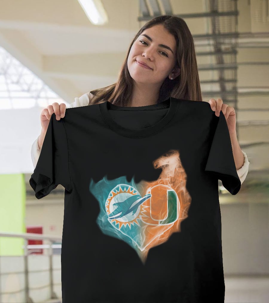 Miami Dolphins University Of Miami Heart Fusion T-Shirt