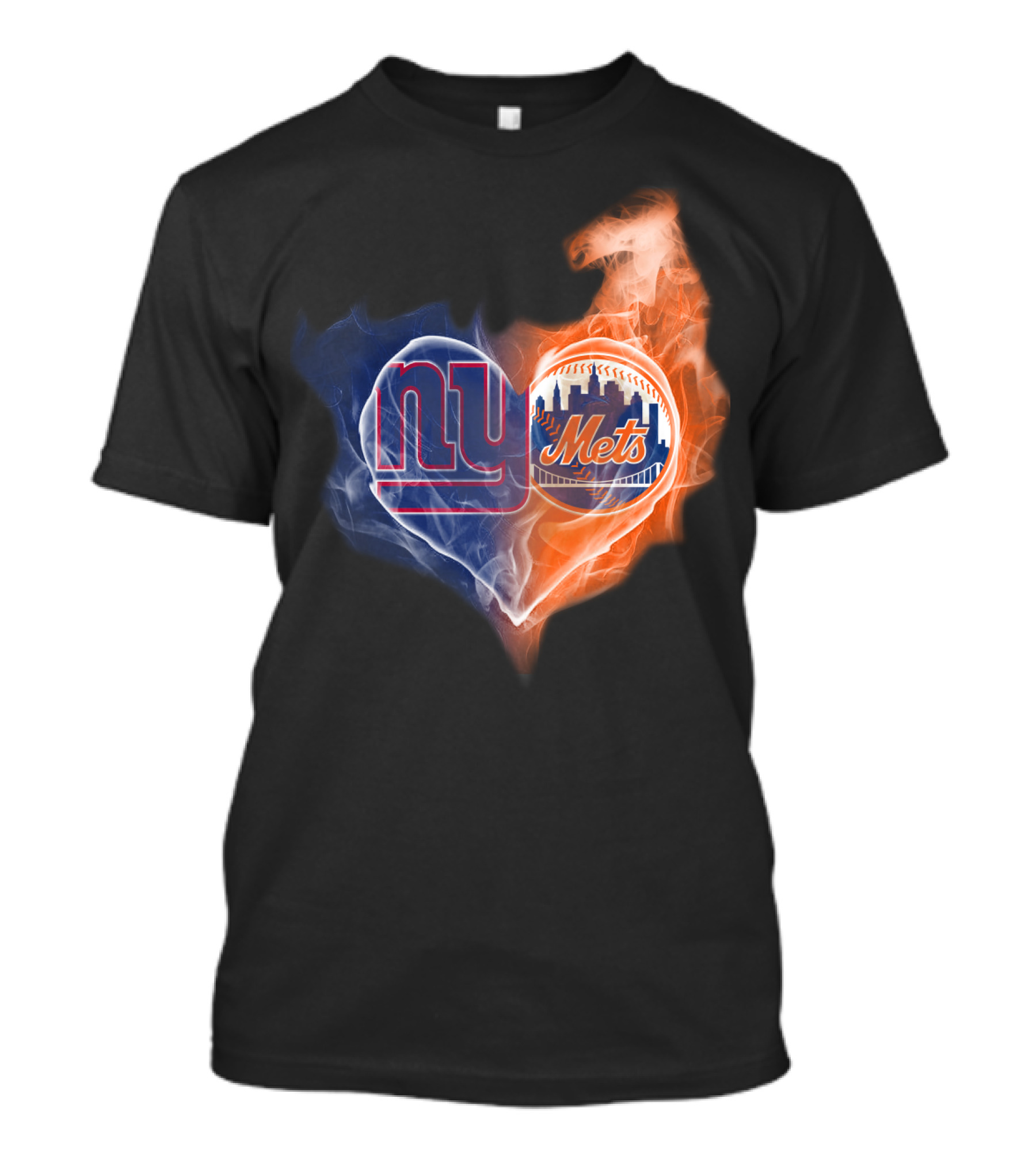 Ny Giants And Mets Heart Shape Smoke Effect T-Shirt