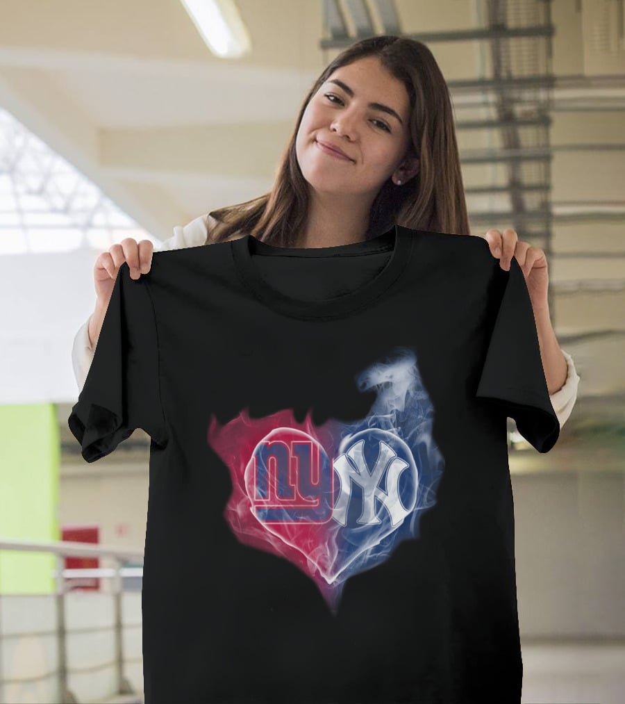 New York Giants Yankees Heart Smoke T-Shirt