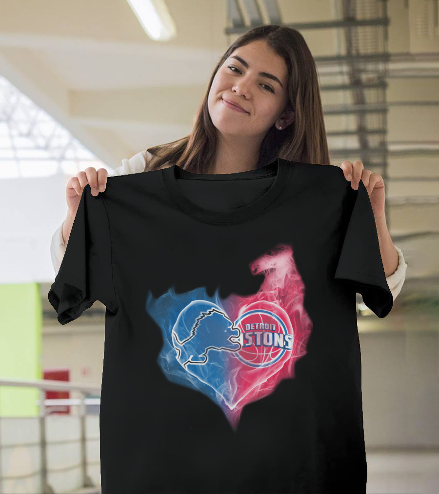 Detroit Lions Pistons Heart Fusion T-Shirt