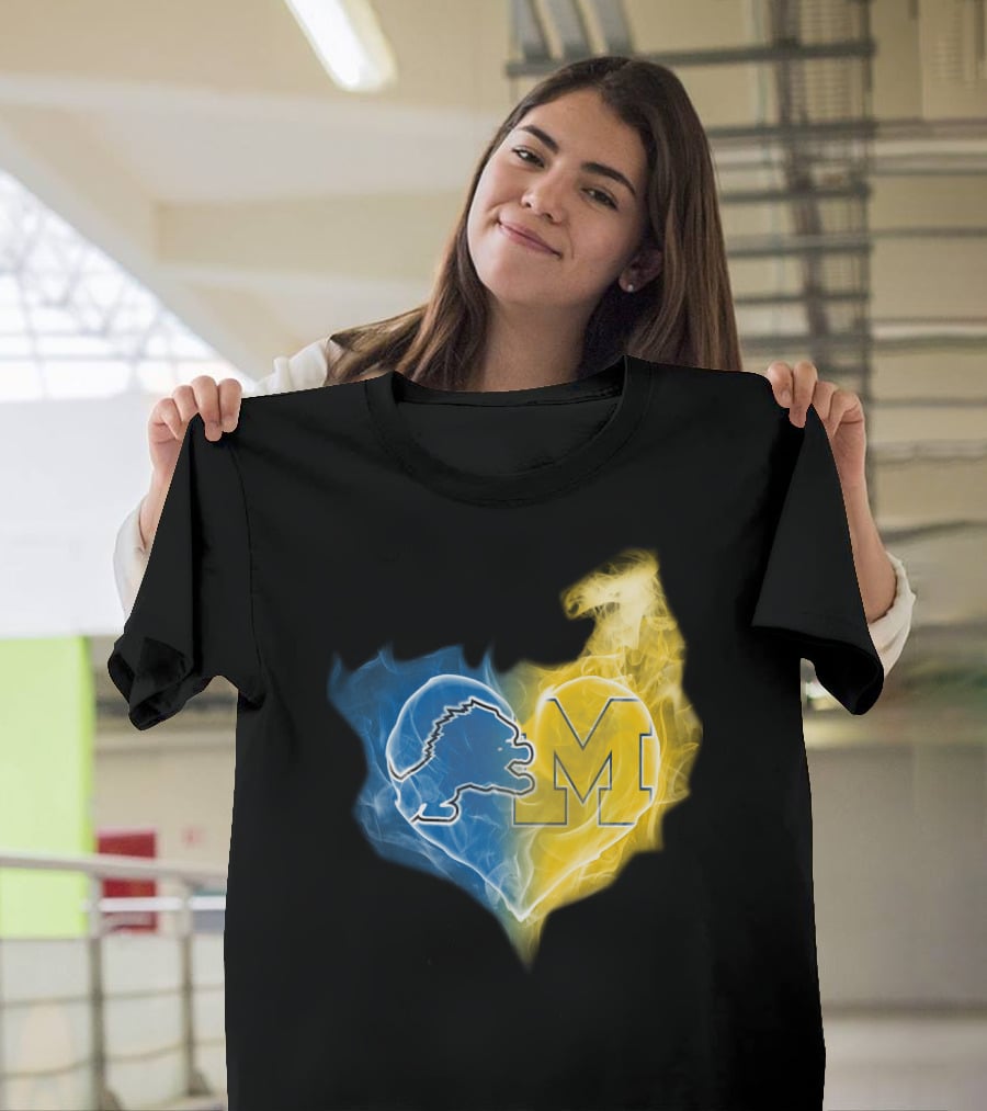 Blue Lion And Yellow M In Heart-Shaped Flame T-Shirt