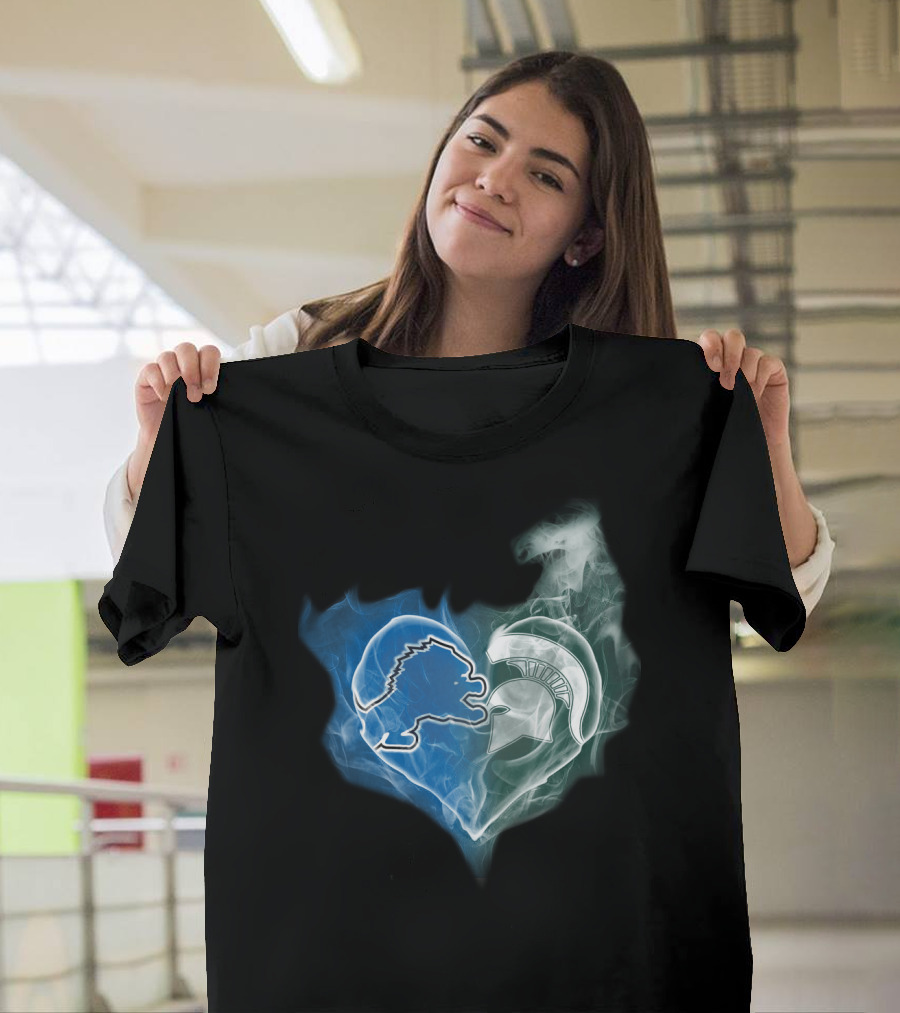 Detroit Lions Michigan State Spartans Heart Fusion T-Shirt