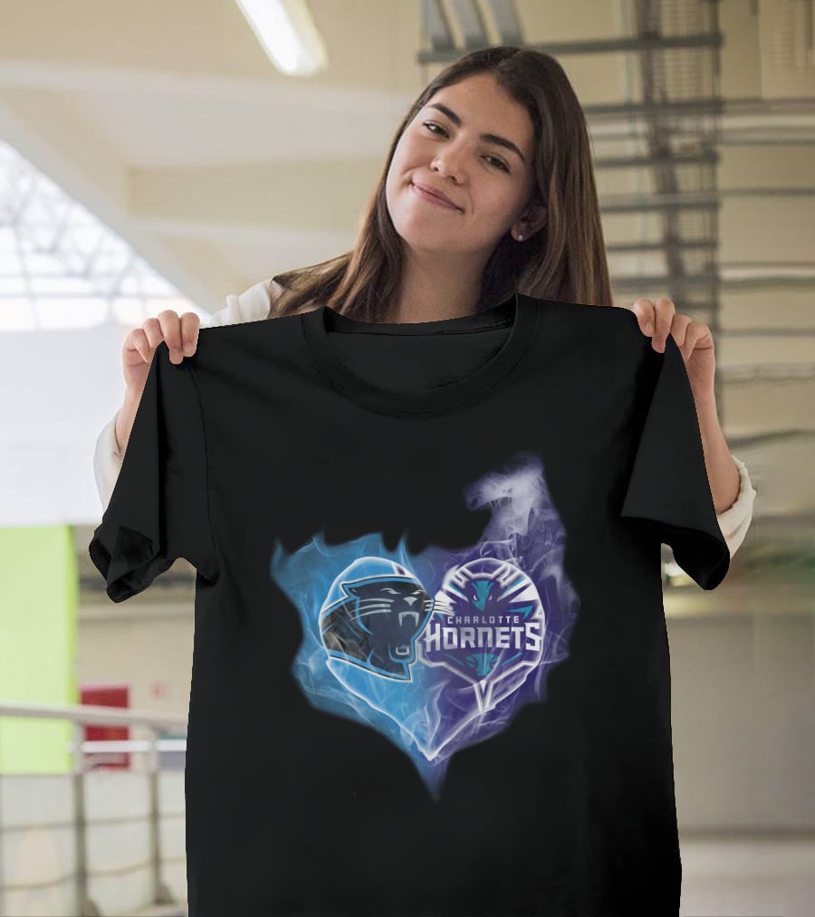 Carolina Panthers Charlotte Hornets Heart Fusion T-Shirt