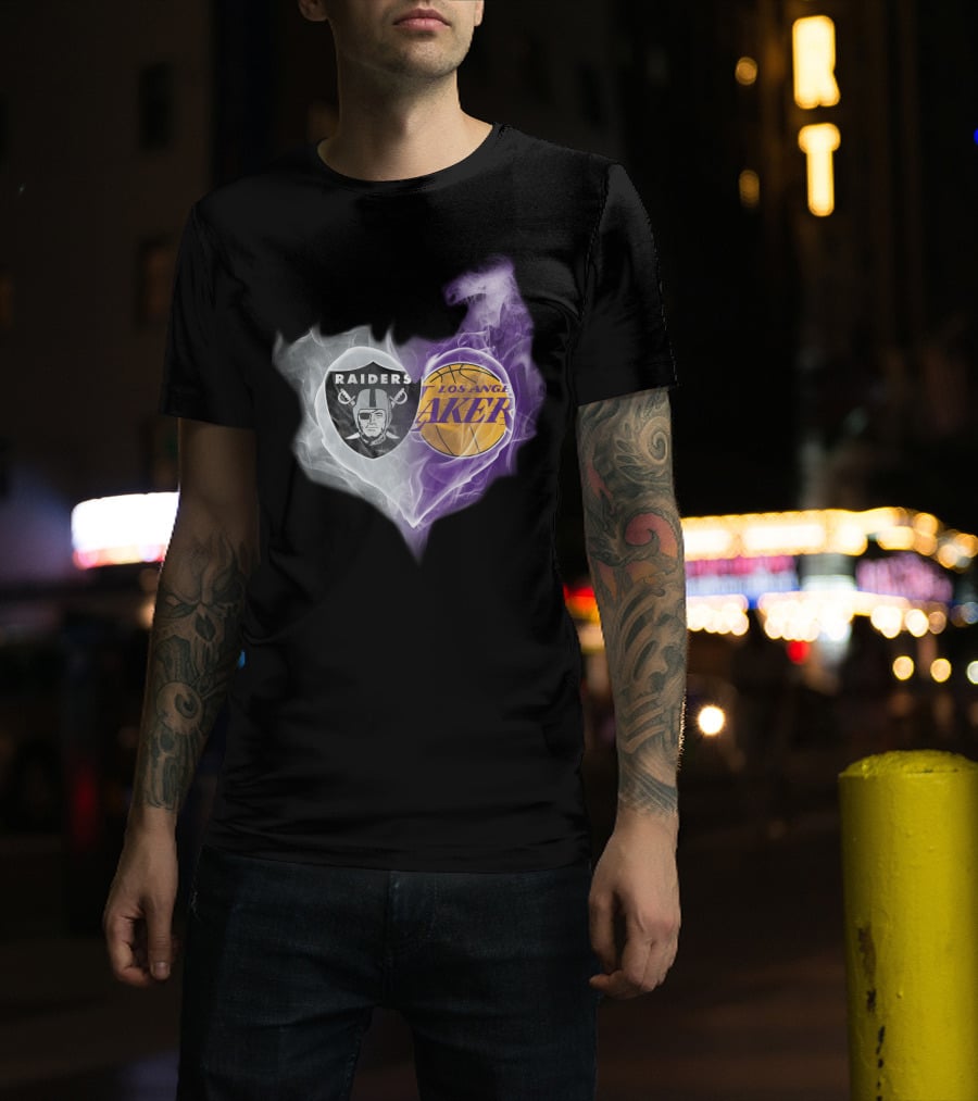 Raiders Los Angeles Lakers Heart Smoke T-Shirt