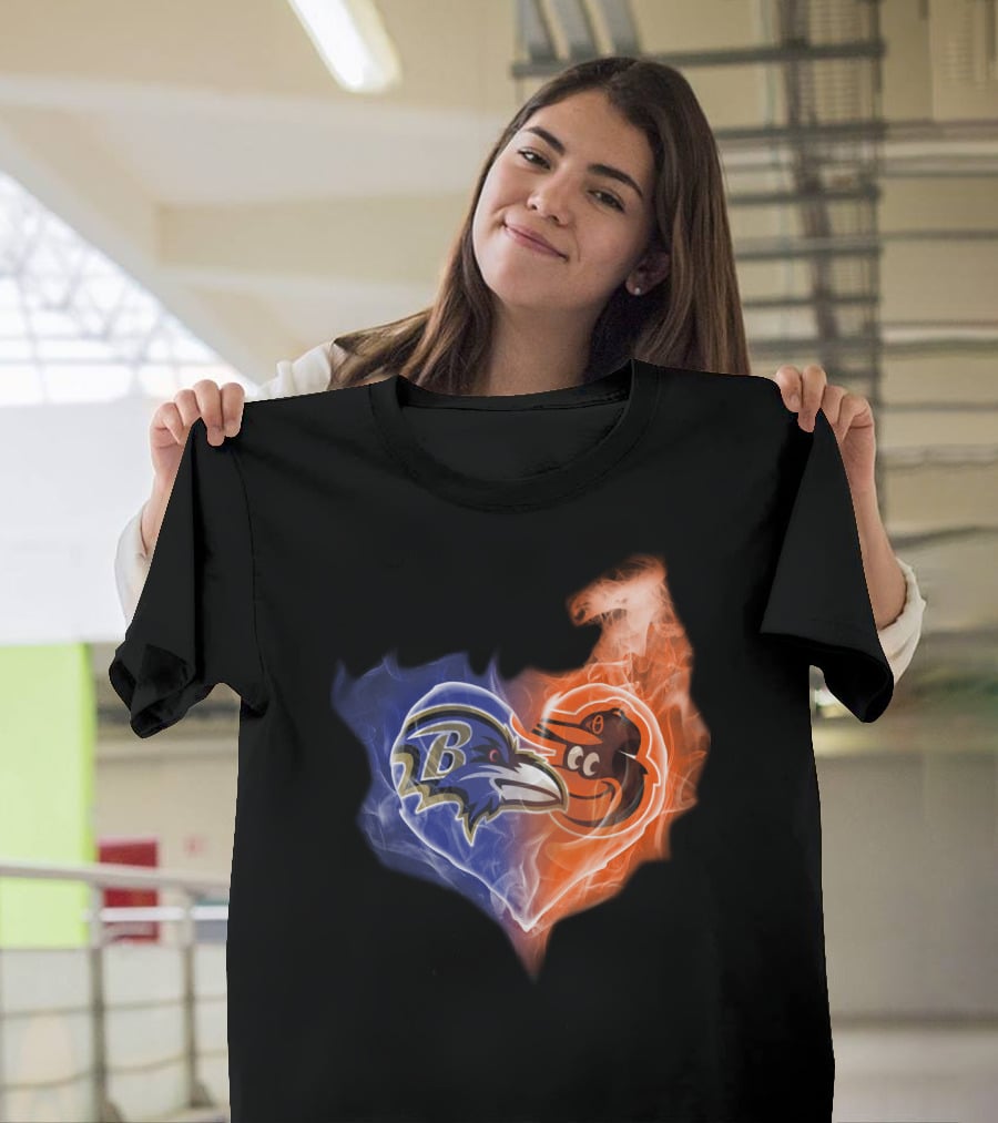 Baltimore Ravens Orioles Heart Fusion T-Shirt