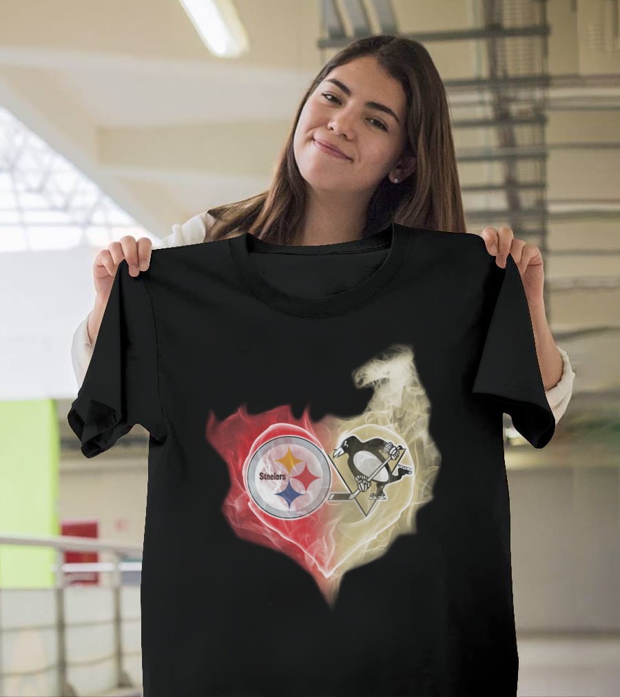 Steelers Penguins Smoke Heart T-Shirt