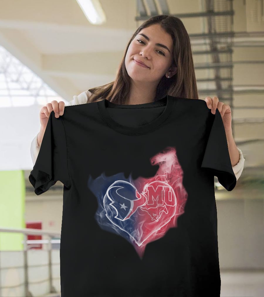 Houston Texans Smu Mustangs Heart T-Shirt