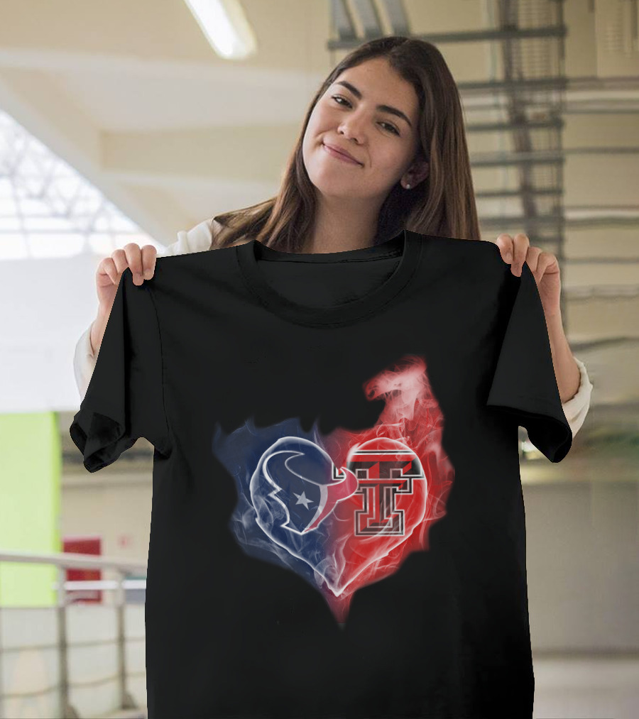 Houston Texans And Texas Tech Red Raiders Heart T-Shirt