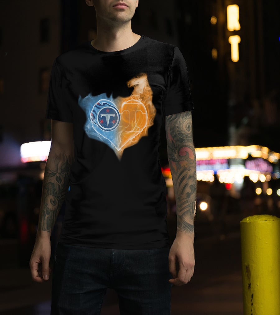 Tennessee Titans Volunteers Heart Flame Fusion T-Shirt