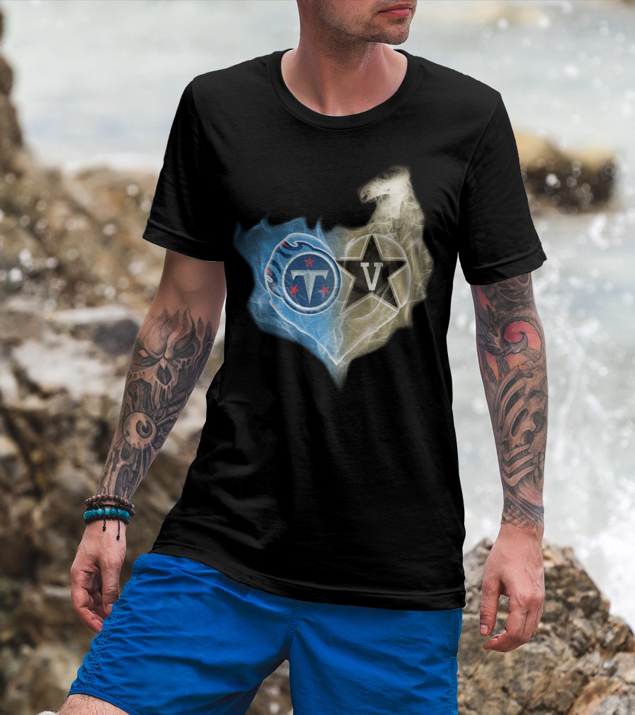 Tennessee Titans Vanderbilt Commodores Split Heart Logo Hybrid T-Shirt