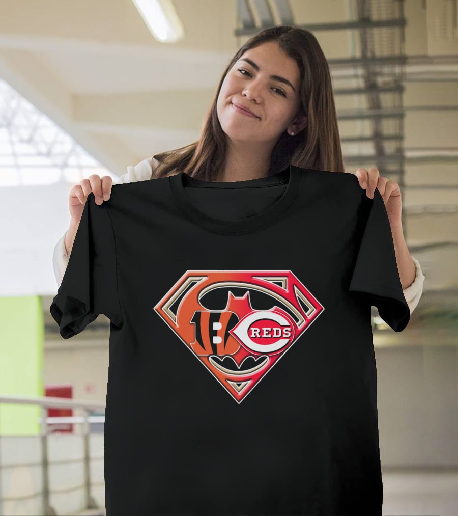 Cincinnati Bengals Reds Superman Batman Logo Fusion T-Shirt