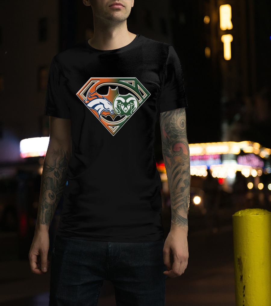 Superman Batman Denver Broncos Colorado State Rams Logo Fusion T-Shirt