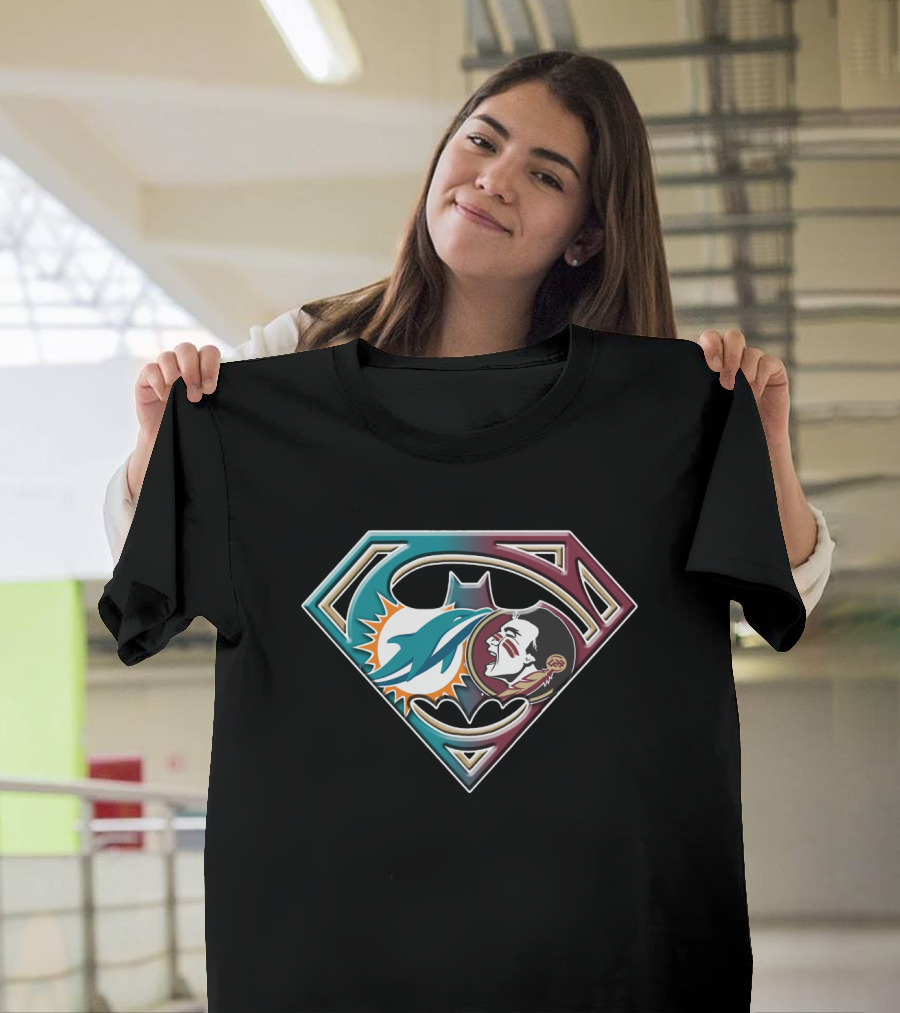 Miami Dolphins Superman Logo With Native American Face In Bat 052 T-Shirt