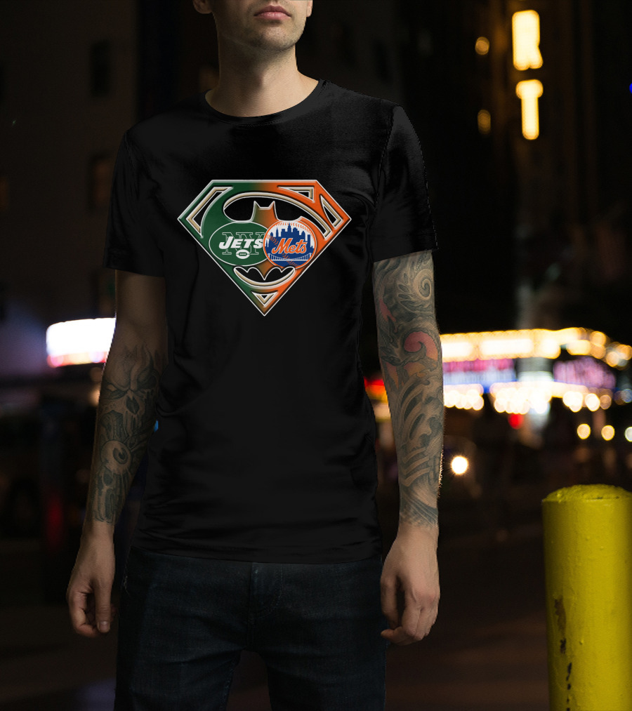 Jets Mets Batman Superman Emblem Fusion T-Shirt